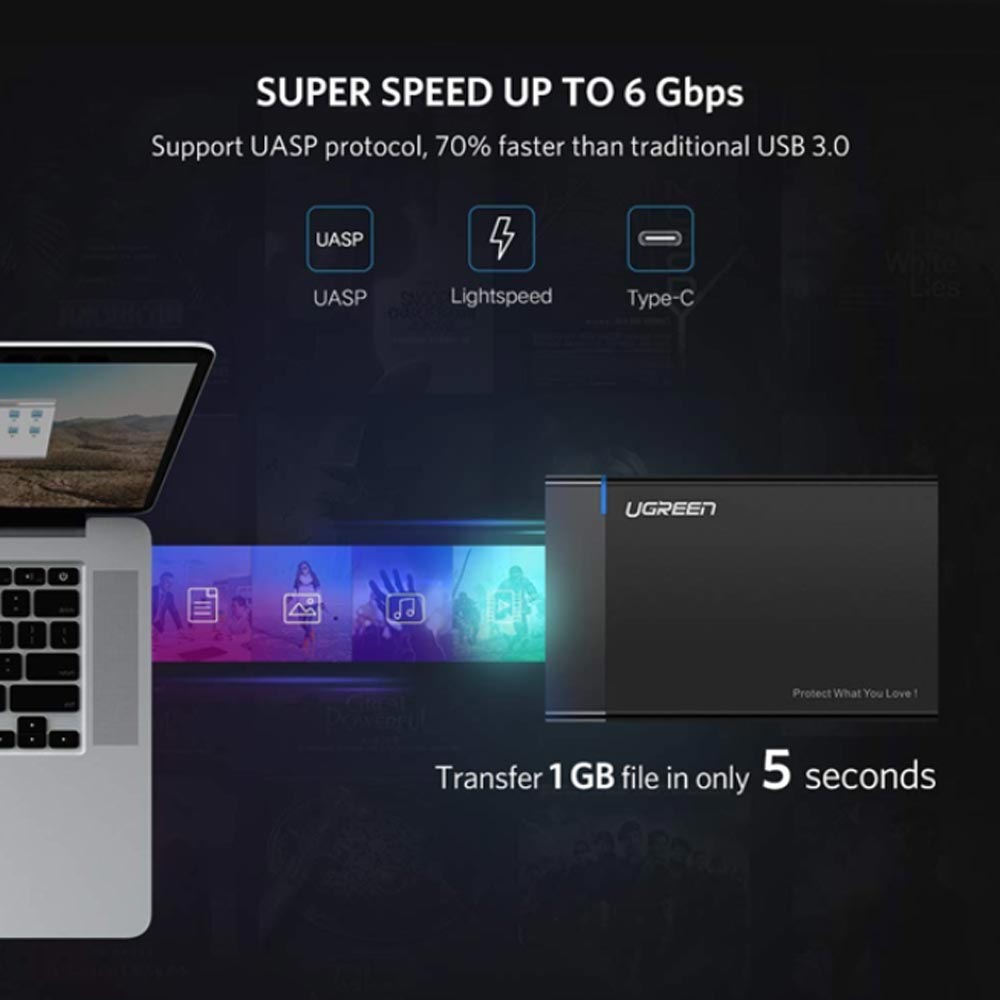 Hộp đựng ổ cứng Ugreen 50743 2.5inch USB-C 6Gbps