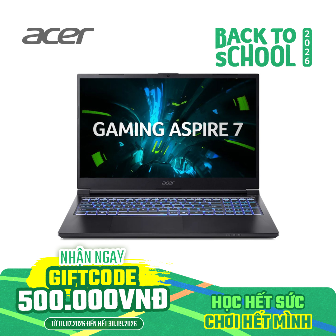 Laptop Acer Aspire Gaming 7 A715 59G 78WG (i7 13620H/ 16GB/ 512GB SSD/ RTX 3050 6Gb/ 15.6 inch FHD/ 144Hz/ Win11/ Black/ Vỏ nhôm/ 2Y)