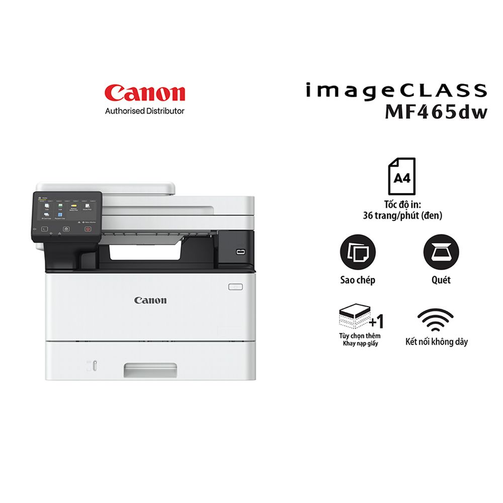 Máy in laser đen trắng Canon MF465DW NK (A4/A5/ In/ Copy/ Scan/ Fax/ Đảo mặt/ ADF/ USB/ LAN/ WIFI)