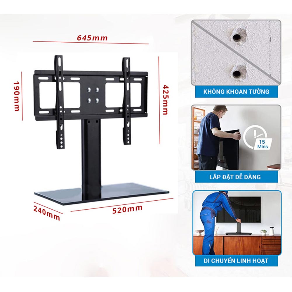 Chân đế Tivi đa năng mặt kính cường lực Ergotek E606-S (32 – 55 Inch)