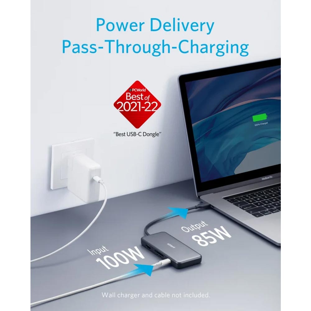 Bộ chuyển đổi Anker A83460A2 USB C to HDMI, USB A,SD, Type C PD