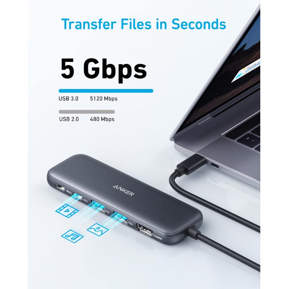 Bộ chuyển đổi Anker A8355H11 USB C to HDMI, USB A, Type C PD