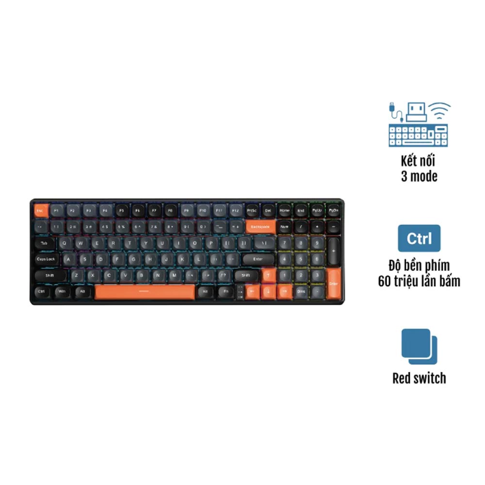 Bàn phím cơ Aula 3 MODE S100 Pro Đen Xám Cam Red switch