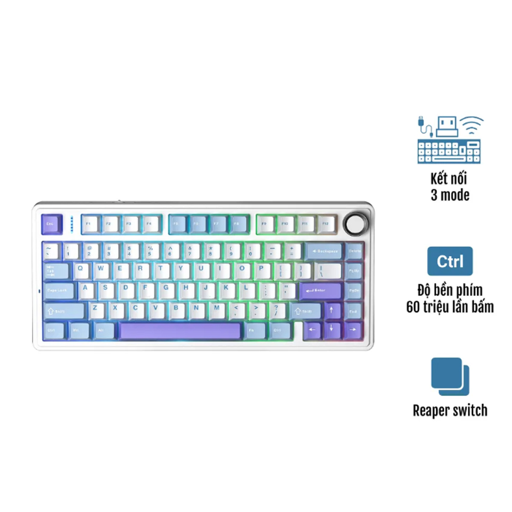 Bàn phím cơ Aula 3 MODE F75 xanh dương trắng tím Reaper switch