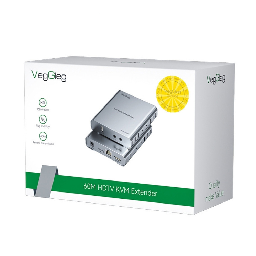 Bộ khuếch đại kéo dài tín hiệu HDMI qua Lan 60M VegGieg V-HD010 – Hỗ trợ USB và âm thanh