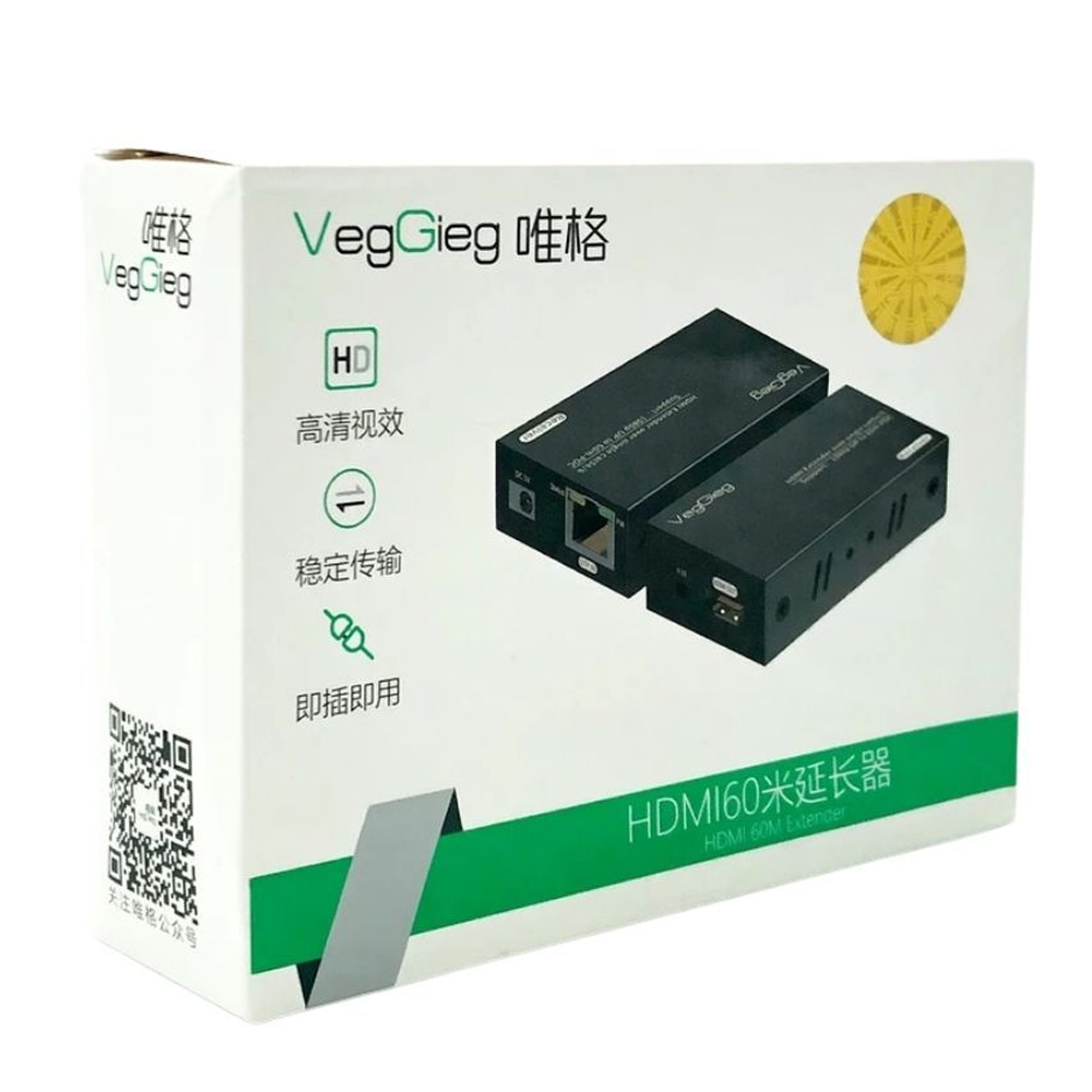 Bộ khuếch đại kéo dài tín hiệu HDMI qua Lan 60M VegGieg V-HE60