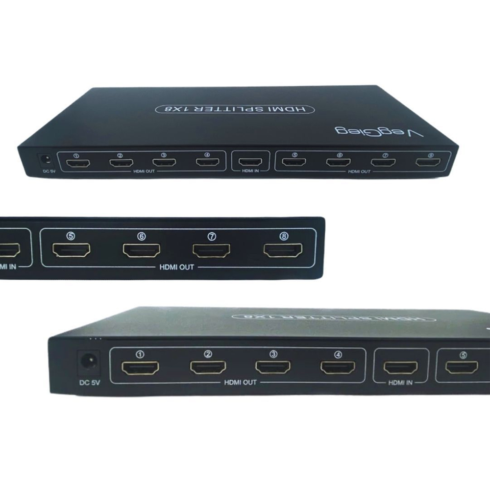 Bộ chia HDMI VegGieg V-HD08 từ 1 ra 8 hỗ trợ độ phân giải 4Kx2K@30Hz