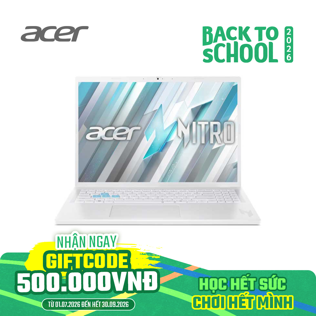 Laptop Acer Gaming Nitro Lite 16 NL16 71G 71FN (i7 13620H/ 16GB/ 512GB SSD/ RTX 4050 6GB/ 16 inch FHD+/ 180Hz/ Win11/ Trắng/ 2Y)