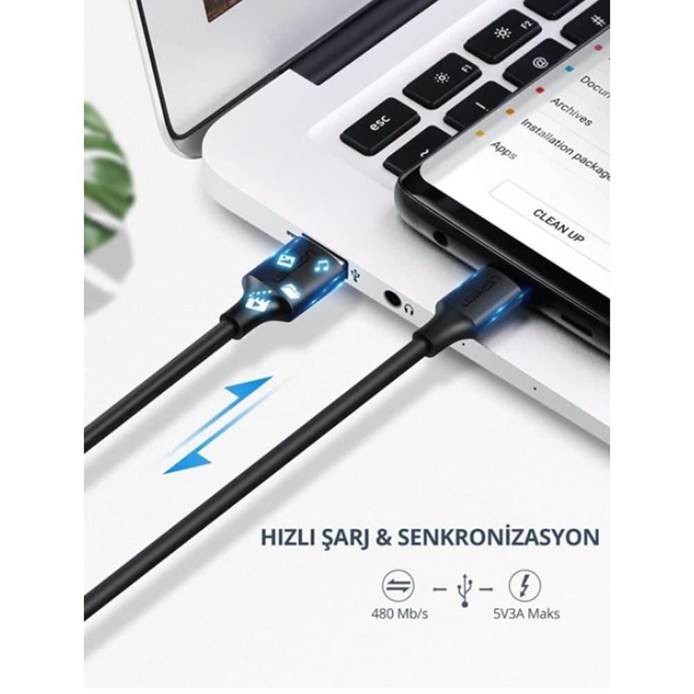 Cáp sạc dữ liệu Ugreen 60826 USB Type-C sang USB Type-A 2.0 dài 3M