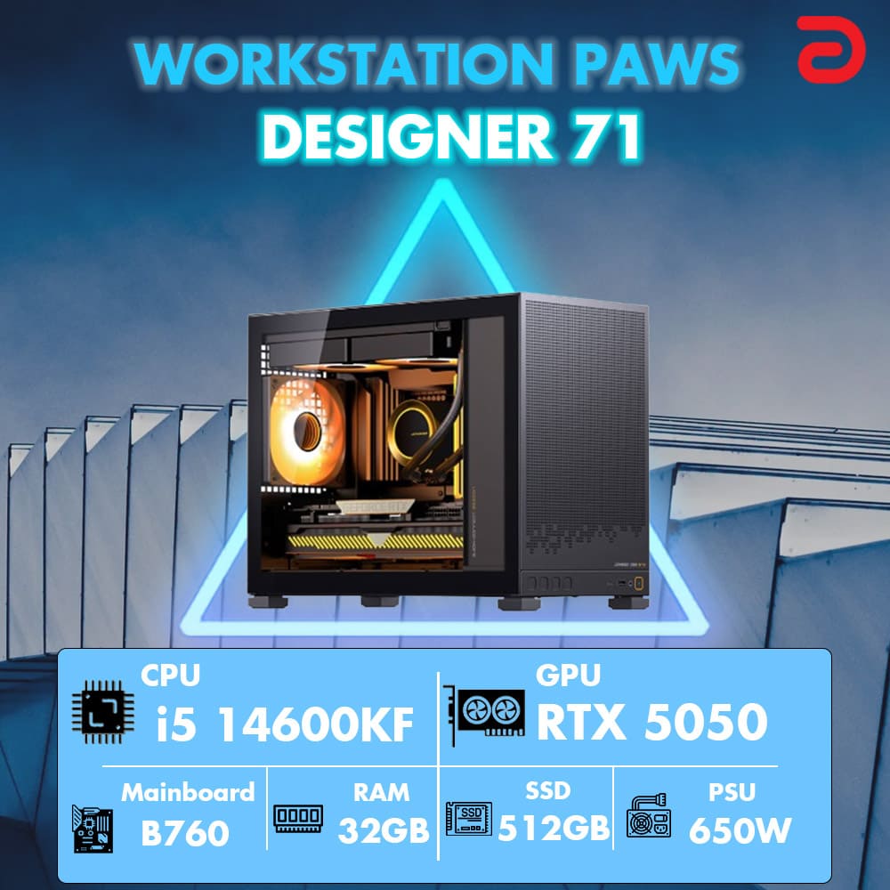 Máy tính PAWS DESIGNER 71 (Core i5 14600KF/B760/32GB/RTX 5050 8Gb)