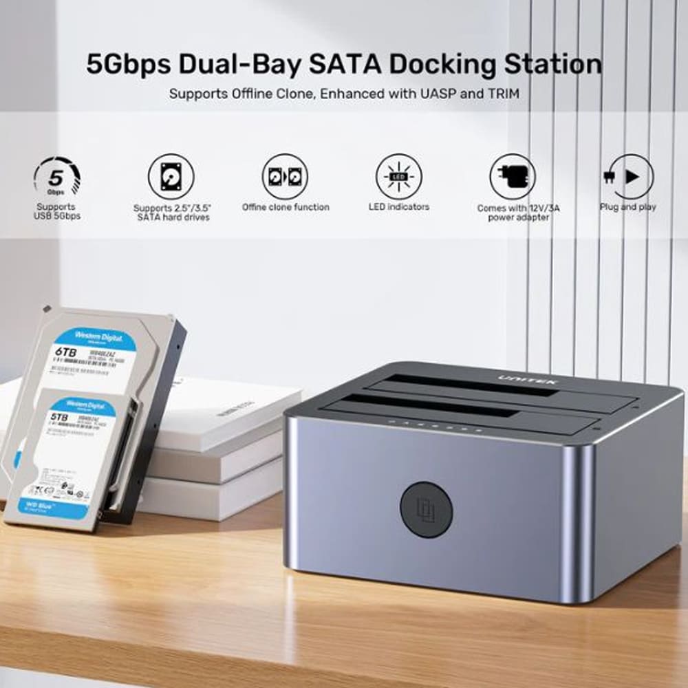 Đế ổ cứng (Docking) Unitek Y-3026GY01 2 Bay 2.5inch, 3.5inch SATA3 5Gbps