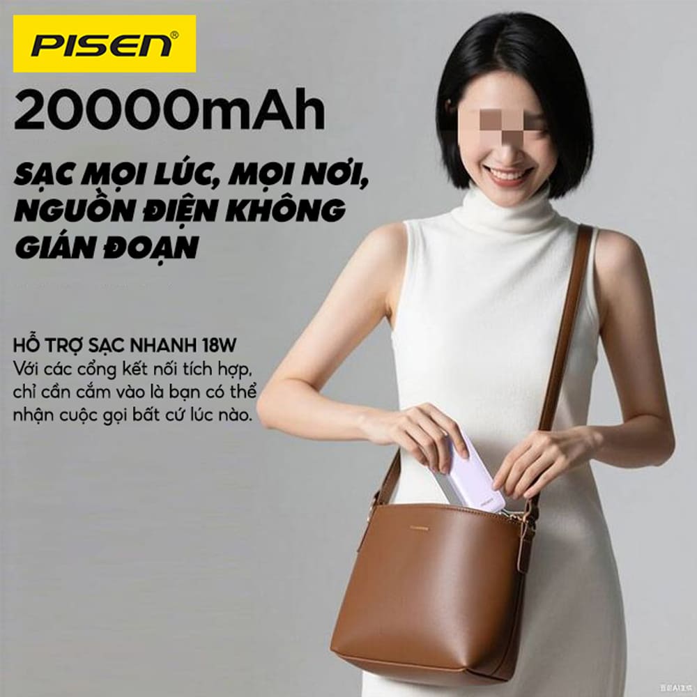 Pin sạc dự phòng Pisen 20.000 mAh TP-D186 22.5W Màu trắng