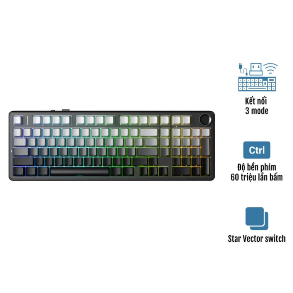 Bàn phím cơ Aula 3 Mode F99 PRO Xám + đen gradient Star Vector switch