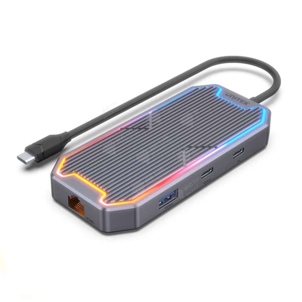 Bộ chuyển đổi Unitek D1029A 7 in 1 USB Type-C sang HDMI 4K 60Hz + 3.5mm + USB 3.0 + LAN + PD 100W