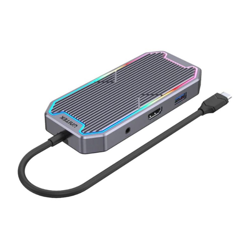 Bộ chuyển đổi Unitek D1029A 7 in 1 USB Type-C sang HDMI 4K 60Hz + 3.5mm + USB 3.0 + LAN + PD 100W