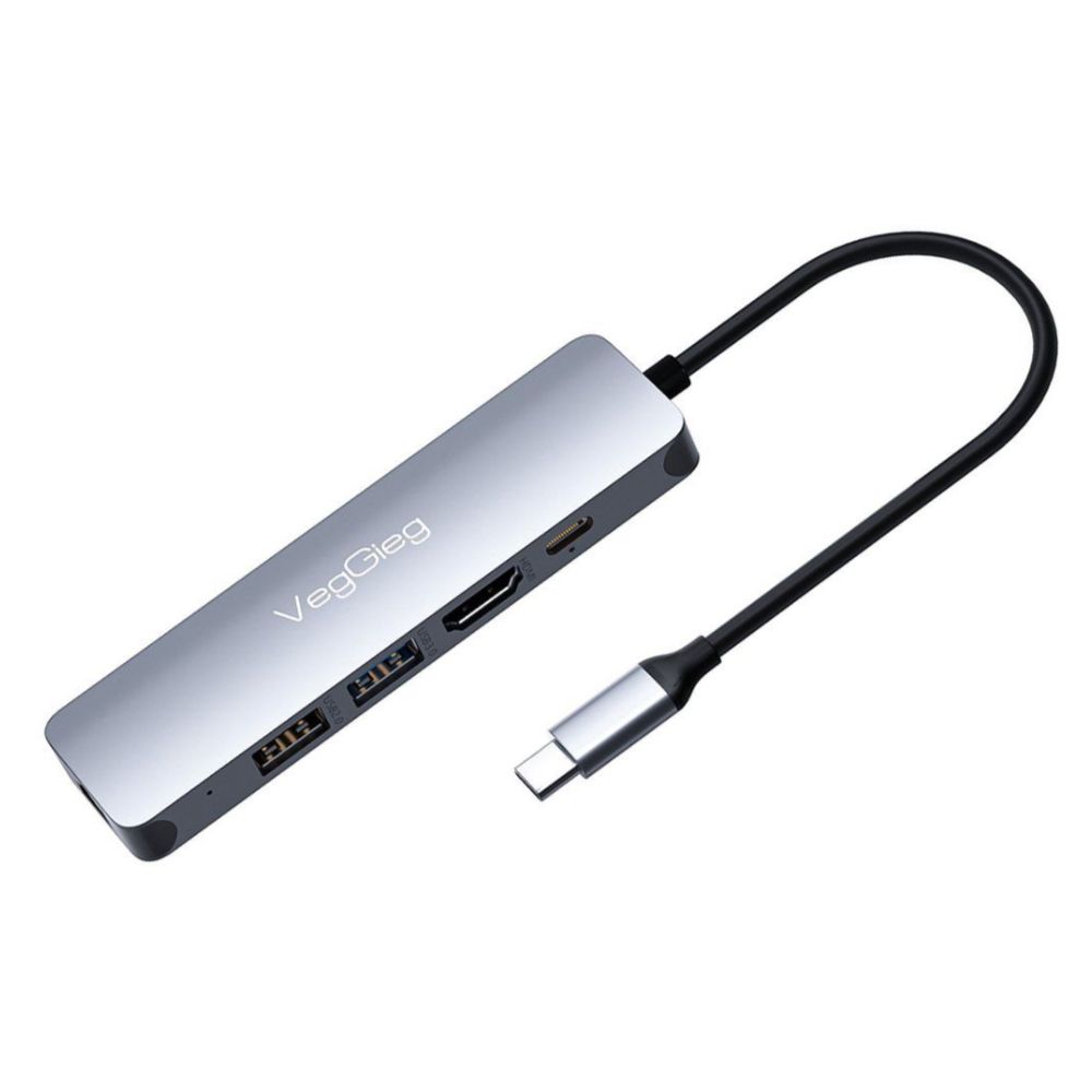 Bộ chuyển đổi VegGieg V-TC05R USB Type-C sang HDMI 4K, Lan, USB 3.0 x2, PD