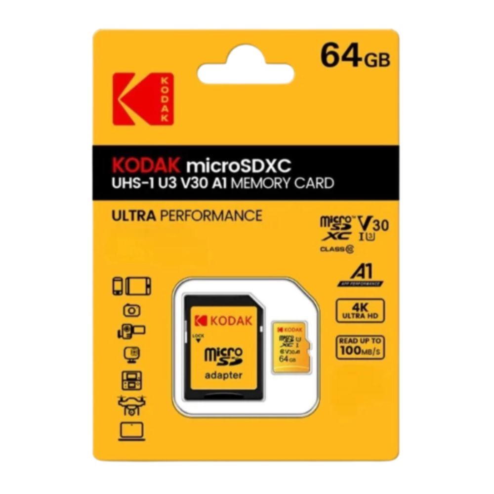 Thẻ nhớ MicroSD Kodak 64GB UHS-I U3/V30/A1 kèm Adapter (75MB/s/ W:25MB/s)