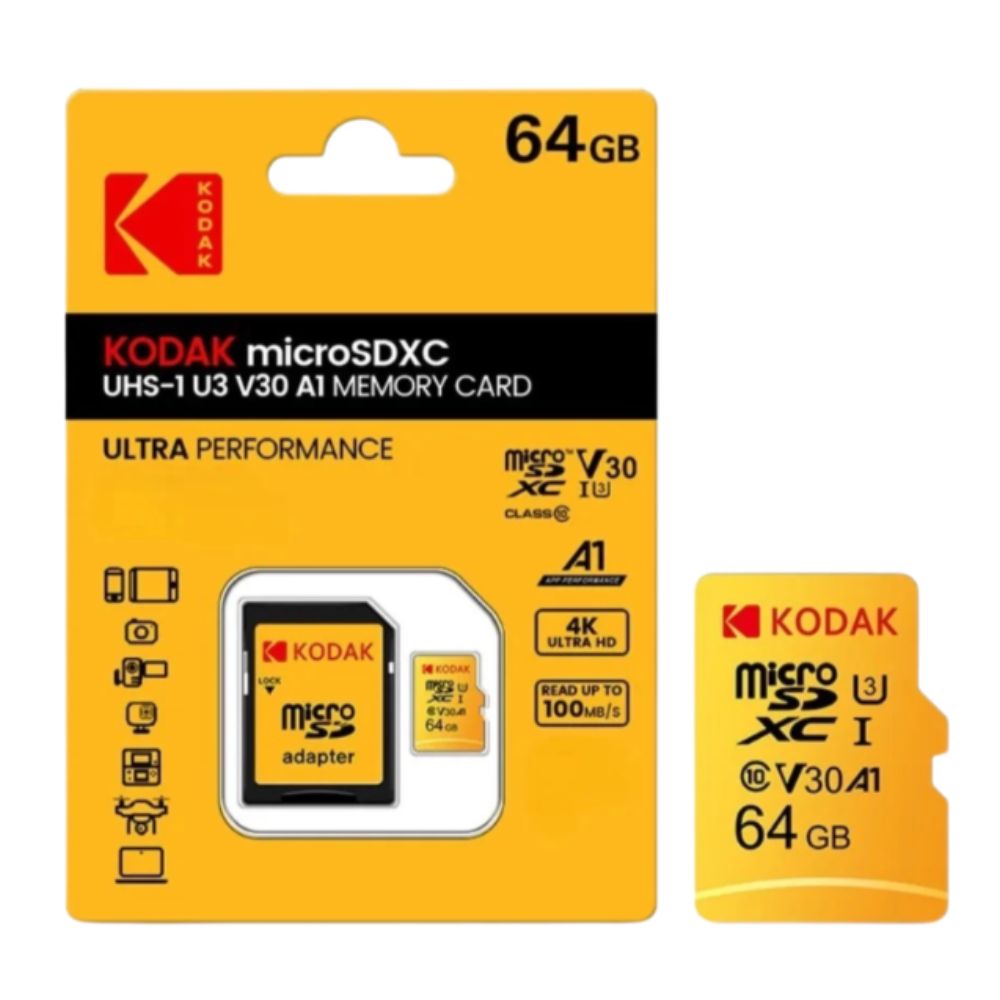 Thẻ nhớ MicroSD Kodak 64GB UHS-I U3/V30/A1 kèm Adapter (75MB/s/ W:25MB/s)