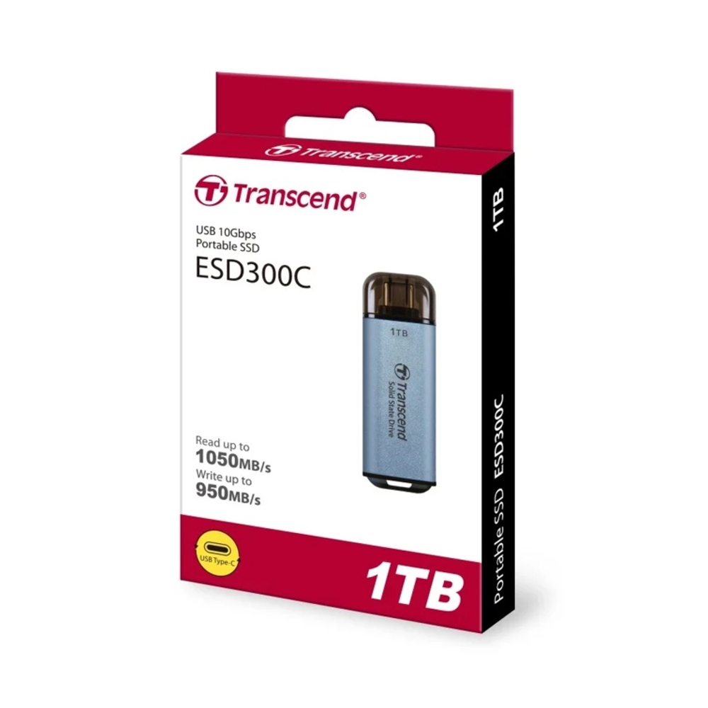 Ổ cứng di động SSD Transcend 1Tb TS1TESD300C - Màu xanh (1050MB/s/ 950Mb/s/ USB-C)